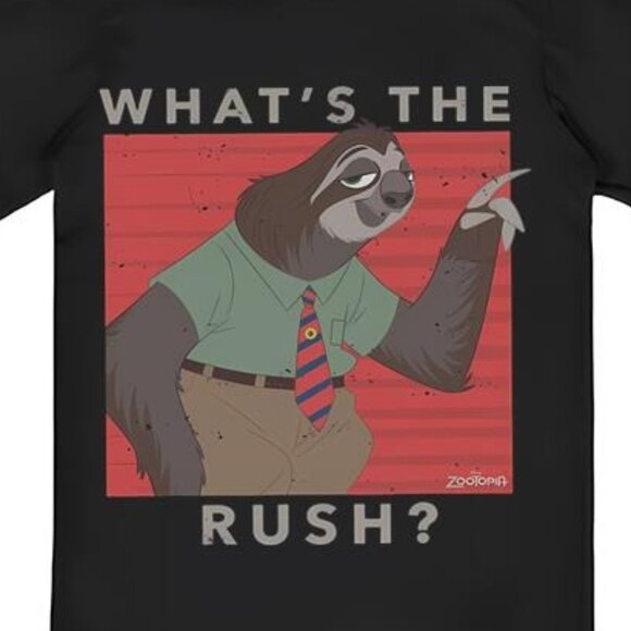Funny Disney Zootopia Flash Whats The Rush Sloth Meme Graphic Humor T-Shirt 159 - Picture 2 of 5